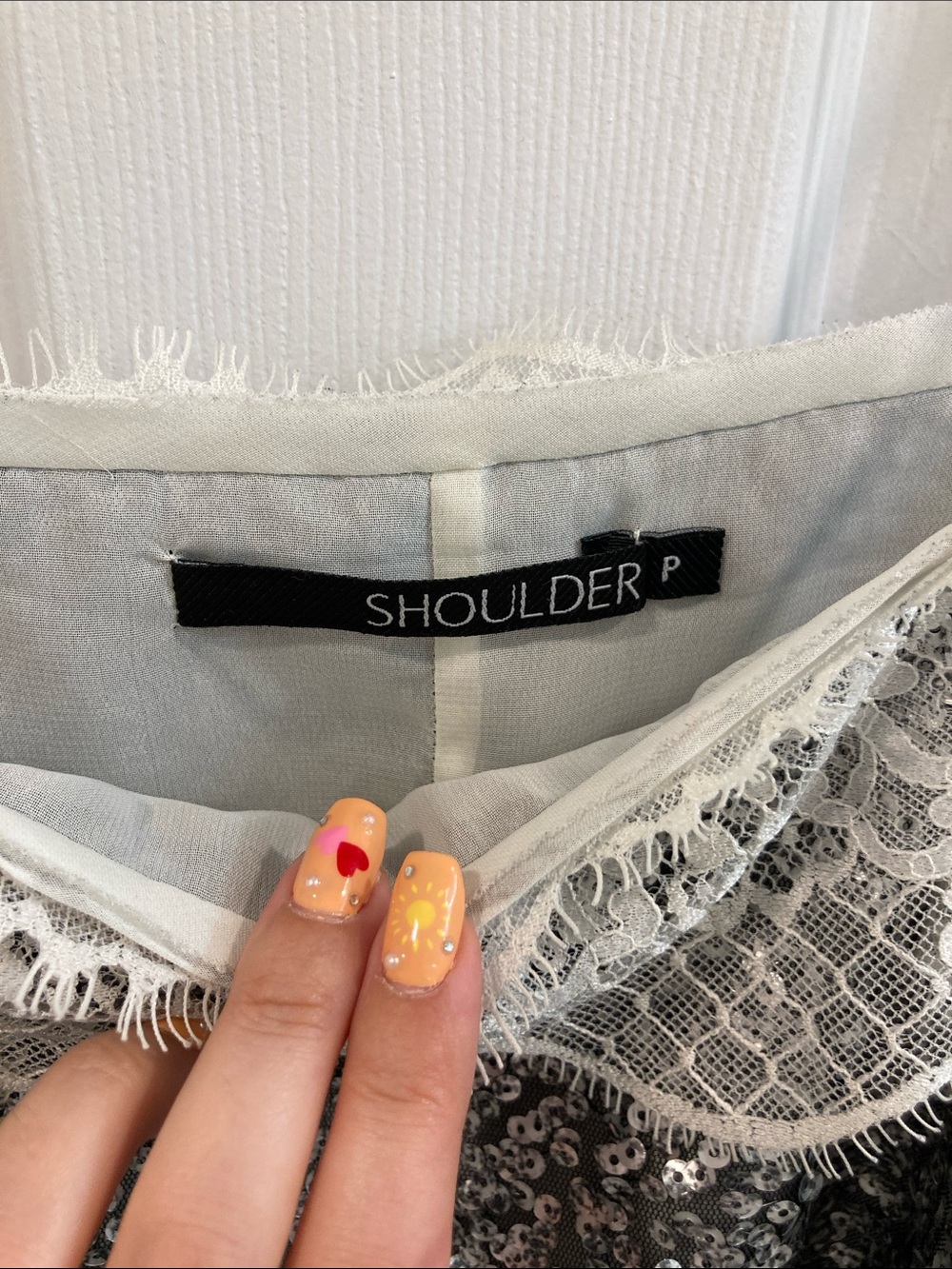Sequin & Lace Spaghetti Strap Camisole in Silver and Ivory - Picture 3 of 3